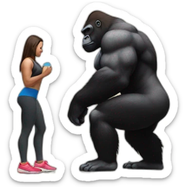 Big buff Gorilla holding a beautiful girl doing squats sticker