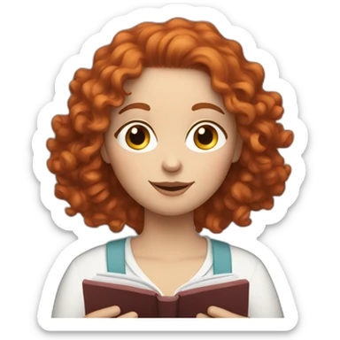 white woman with curly red hair reading a book sticker