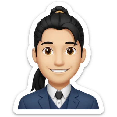 black long pony tail hair man with polite outfit smile warmly sticker