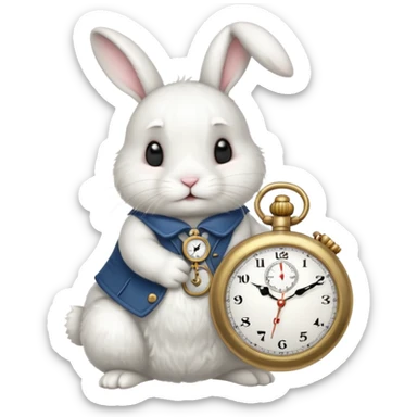 white bunny with a clock on his hand sticker