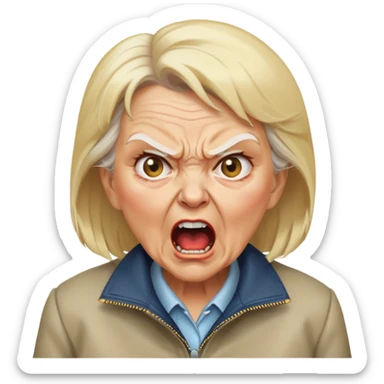 angry old lady with blonde hair and a jacket, yelling expression sticker