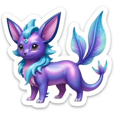 Magical pastel iridescent scaley blue-cyan-indigo-purple-violet-pink-gradients nebula shiny glittery Suicune-Vaporeon-Primarina-Amaura-Pokémon-Fakémon-fusion, full body sticker