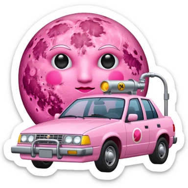 a pink full moon with a pink patrol/fuel pump attached to it sticker