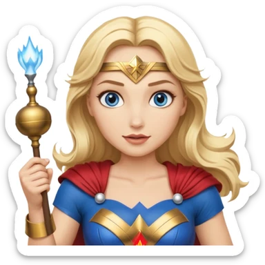 Blonde blue eyes Wonder Woman holding bell and baton sticker