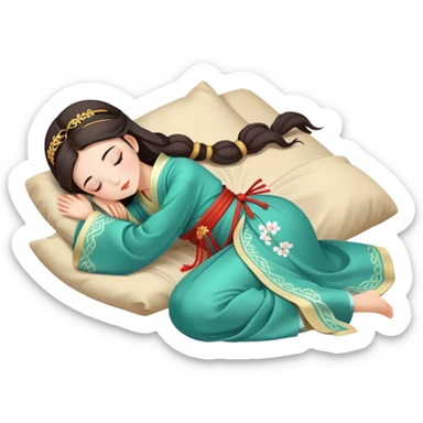 Beautiful girl in Hanfu lying on the ground sleeping sticker