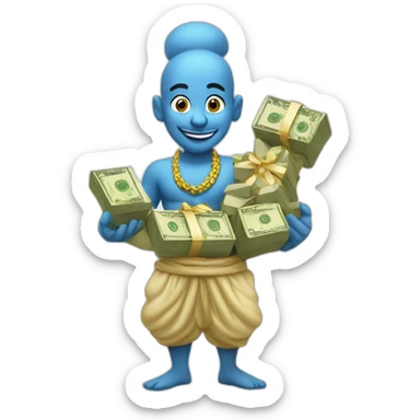 genie holding the big stack of money sticker