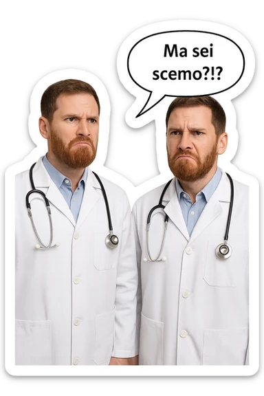Dottore con la stessa faccia e camicie, dice "Ma sei scemo?!?" sticker