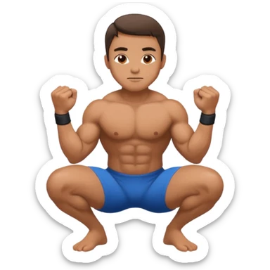 a man squats with 2 hands stick together sticker