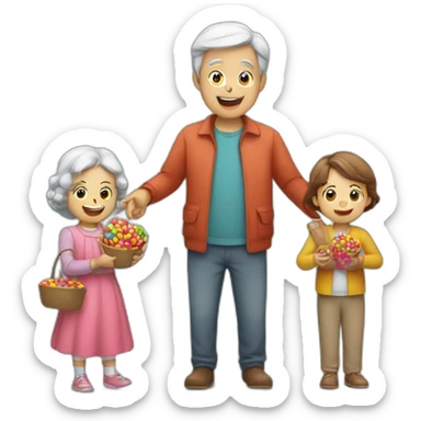 person giving candy to their grandchildren sticker