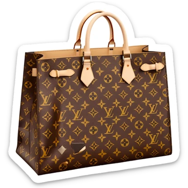 Louis Vuitton paper shopping bag with classic brown LV monogram pattern sticker