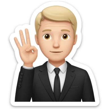 white man in formal suit in thought, shows something with his hand sticker