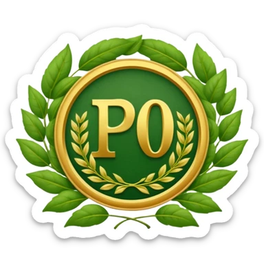 Crea un emoji de un sello o escudo elegante con un borde de ramitas de hojas verdes. En el centro, las letras 'PRO' o un ícono de check (✓) para simbolizar fórmulas probadas. Estilo de certificación. sticker