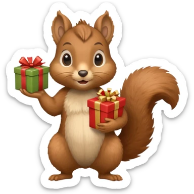 squirrel holding a present with one hand sticker