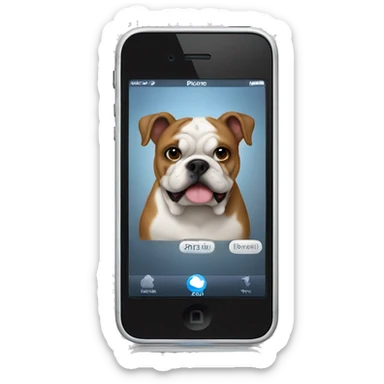 iPhone with a bull dog on its screen. sticker