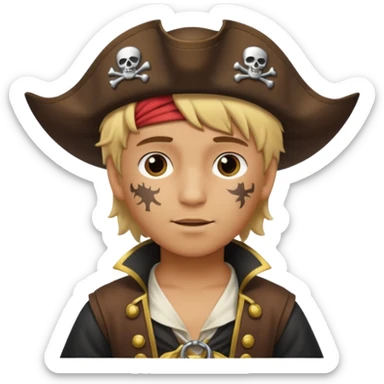 light brown hispanic boy with blond hair that is dressed as a pirate sticker