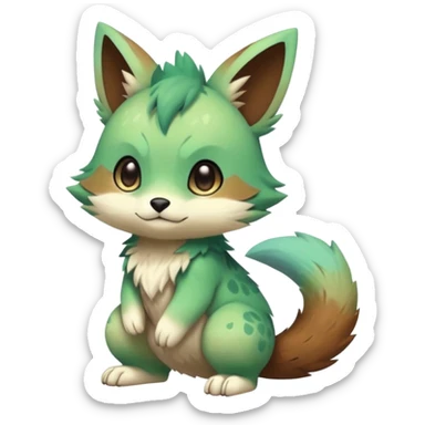 Pastel warm colorful-green-brown-gradient anime-styled edgy cool badass cute random Fakémon-creature, with random markings, full body sticker
