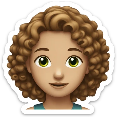 Girl with curly brown hair and blue and green eyes sticker