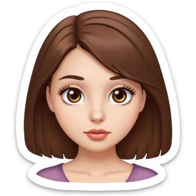 A girl with medium length brown hair, round eyes, long eyelashes, small plump lips sticker