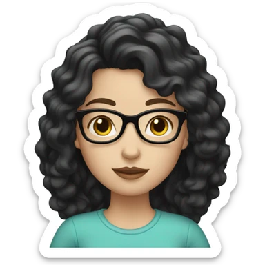white girl with black wavy hair and glasses sticker