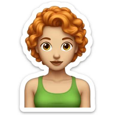 Femme avec les cheveux Roux foncé avec un crop top vert sticker