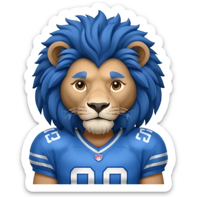 full blue color lion, wearing blue american football jersey sticker