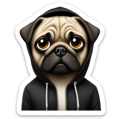 Pug 3d old school in a black hoodie sticker