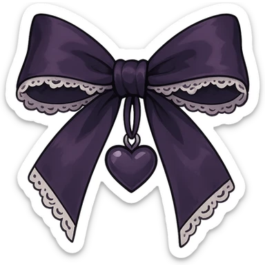 Purple gothic bow with white lace trim and heart charm, remove background sticker