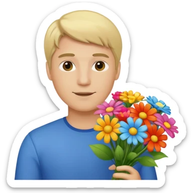 blonde man flower-holding person bouqet sticker