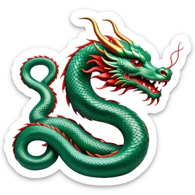 Cinematic Noble Chinese Serpent Dragon Portrait Emoji, Poised and majestic, with a sinuous, serpentine body adorned in intricately detailed scales of shimmering jade and soft vermilion, accented by delicate cloud motifs and subtle water ripple patterns; rendered with lifelike texture and gentle natural highlights, high shine, wise and enigmatic, styled with an aura of ancient dynastic grace, focused and regal, soft glowing outline, capturing the essence of a revered celestial dragon that appears ready to glide gracefully through the mists of time! sticker
