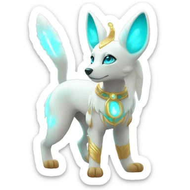 Shiny White Angelic Godly Ethereal Majestic Electric Albino Umbreon. cyan eyes and cyan markings. Golden Anubis-rings. full body sticker