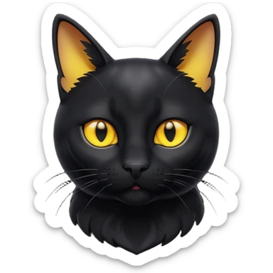 A 3D cartoon jet-black Bombay cat with glossy fur, bright golden eyes, dramatic contrast lighting, Memoji-style cinematic look. full body or half body. sticker