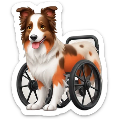 white beige red merle border collie in orange wheel chair sticker