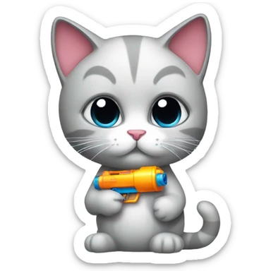 sad kitty holding realistic water gun sticker
