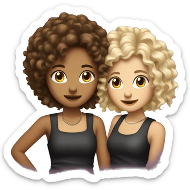 two girls in a music band one with curly brown hair and the other with blond short hair on a concert  sticker