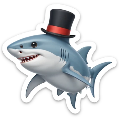 Shark with billionaire's top hat Side view, body turned diagonally to the right, clean white background sticker