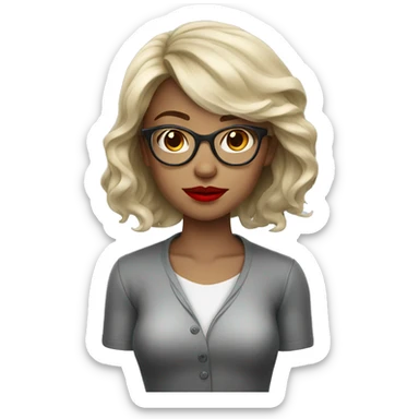 a low height girl with glasses and red lips sticker