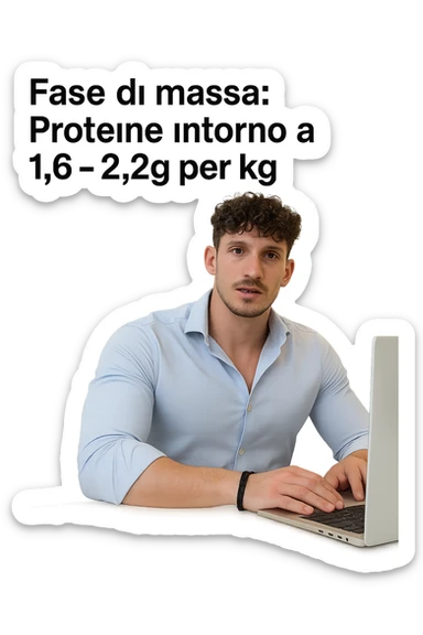 Uomo che imposta la sua fase di massa a proteine intorno 1.6 - 2.2g per kg in italiano sticker