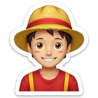 Luffy with a big smile and red shirt with yellow and red straw hat sticker