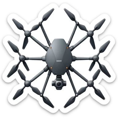 Hexacopter icon, top-down view, symmetrical 6-arm drone, minimalistic thin line art, flat design, isolated on white. sticker
