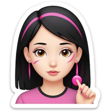 girl with black hair and pink streak by ear sticker