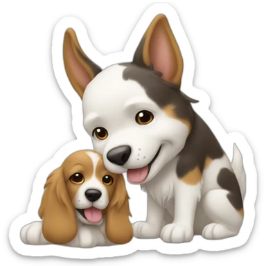 Chien qui fait un câlin a un lapin sticker