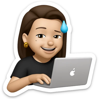make her typing on a laptop and add golden ring earrings, keep the same style as the original image sticker