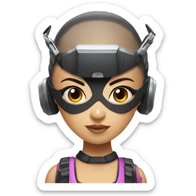 Buzz cut asian girl with buzzcut ninja outfit with drone headset sticker