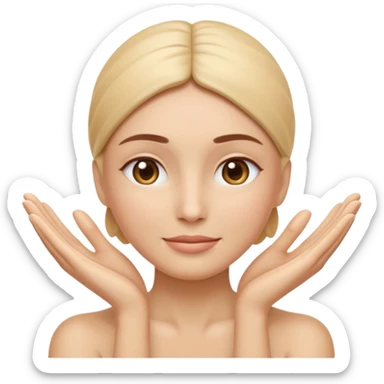 Minimal wellness-style emoji showing skin tightening, a hand gently lifting and supporting facial skin upward, subtle lifting gesture, smooth contours, natural and calm look, non-medical, non-cosmetic, no makeup, no injections, no surgery, clean, modern, trustworthy wellness aesthetic sticker
