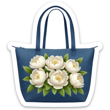 canvas tote bag filled with white peonies and gypsophila sticker