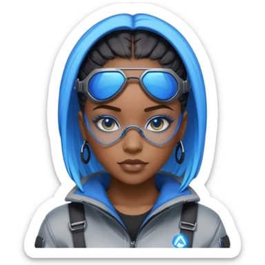 i want an emoji of a cool barb girl that likes blue, a techie girl that is like a matrix character and is black sticker