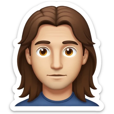 A man wih light-medium skin, brown eyes and brown long hair (long like a girl) sticker