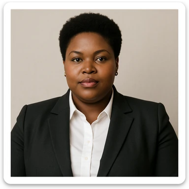 professional plus size Black woman with a short afro, business attire, confident expression, neutral background, upper body focus sticker