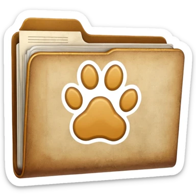 a folder of documents with a pawprint on it sticker