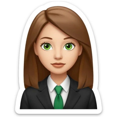 Adult woman avatar, light skin tone, oval face, straight long brown hair, green eyes, neutral mouth, business  sticker